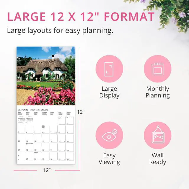 Alt view image 6 of 7 - Cottages 2027 Wall Calendar | 12 x 12 | Thick Paper | Home & Office Organizer | Large Monthly Grid | 3 Languages & Marked Holidays | 4 Month Preview Page for 2028