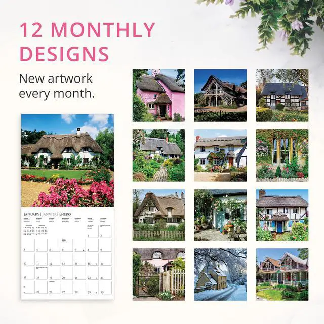 Alt view image 4 of 7 - Cottages 2027 Wall Calendar | 12 x 12 | Thick Paper | Home & Office Organizer | Large Monthly Grid | 3 Languages & Marked Holidays | 4 Month Preview Page for 2028