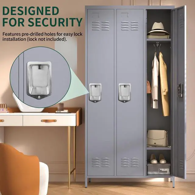 Alt view image 6 of 7 - 3 Doors Steel Locker Cabinet | Secure Employee & Multi-Purpose Storage for Office, Gym, School & Home | Space-Saving Design, Easy Assembly, Dark Grey