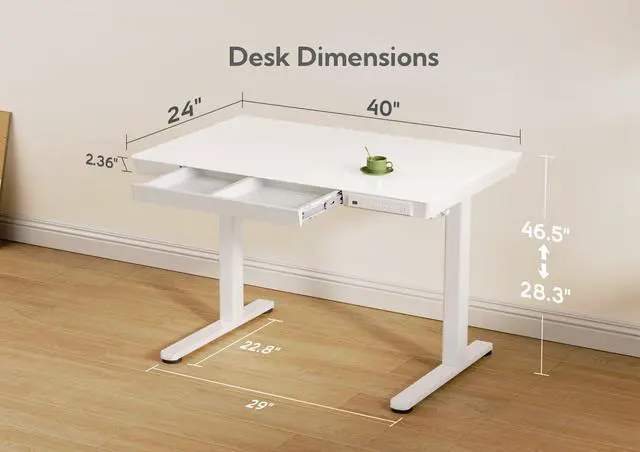 Alt view image 3 of 7 - Glass Standing Desk with Drawers & USB Ports 40x24 Inch, White | 3 Steps Quick Install, 2 Zones Drawer, USB Ports, Ultra White One-Piece Glass Top, Writable Top