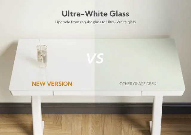 Alt view image 7 of 7 - 35" Small Glass Standing Desk with Drawers & USB Ports, Whole-Piece Glass Top Adjustable Height Desks, Quick-Install Electric Sit-Stand Up Desk for Home Office & Computer Workstation, White