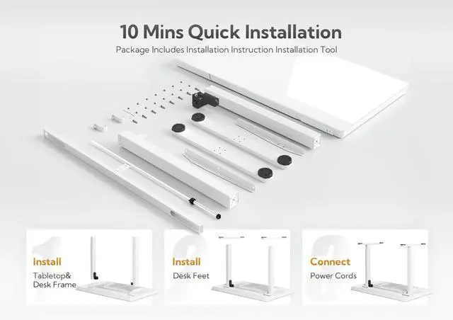 Alt view image 7 of 7 - Glass Standing Desk with Drawers & USB Ports 40x24 Inch, White | 3 Steps Quick Install, 2 Zones Drawer, USB Ports, Ultra White One-Piece Glass Top, Writable Top