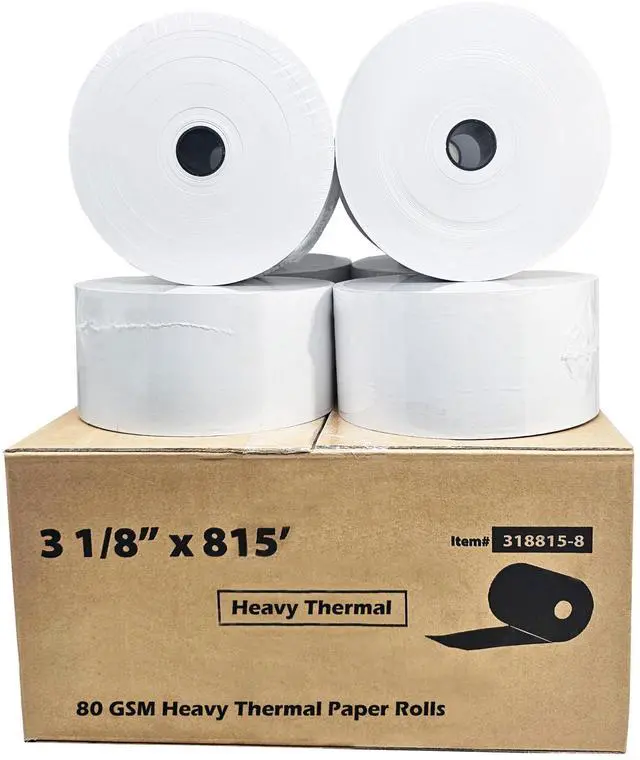 Main image of (8 Rolls - 1 Case) 3 1/8" x 815' heavy thermal paper 8 rolls - nautilus hyosung halo - 75 GSM ATM Special Thermal Paper Rolls