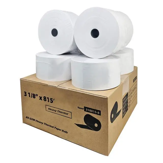 Alt view image 2 of 7 - (8 Rolls - 1 Case) 3 1/8" x 815' heavy thermal paper 8 rolls - nautilus hyosung halo - 75 GSM ATM Special Thermal Paper Rolls