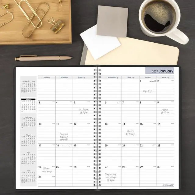 Alt view image 2 of 6 - 2027 Planner, Monthly, 14-Month Dec-Jan, 8" x 12", DayMinder, Black (G4700027)