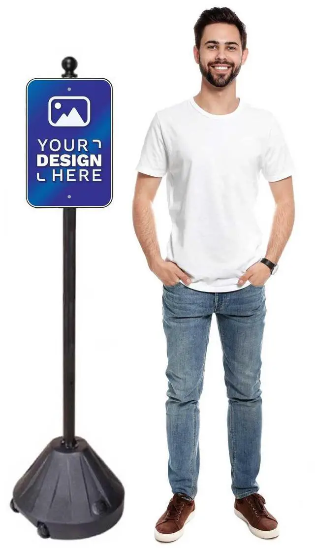 Main image of Tip-and-Roll Portable Sign Pole II, 1-Pack (60" tall, Black Base, Includes Custom Printed Signage)