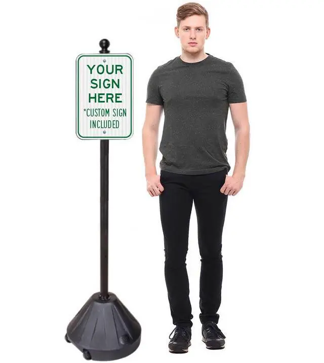 Alt view image 3 of 4 - Tip-and-Roll Portable Sign Pole II, 1-Pack (60" tall, Black Base, Includes Custom Printed Signage)