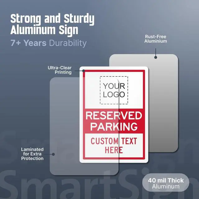 Alt view image 2 of 7 - Custom Reserved Parking Sign - Add Your Logo and Text, 14 x 10 inches, 40 mil Laminated Rustproof Aluminum Metal, Personalized Parking Sign for Businesses, Fade-Resistant, Made in USA