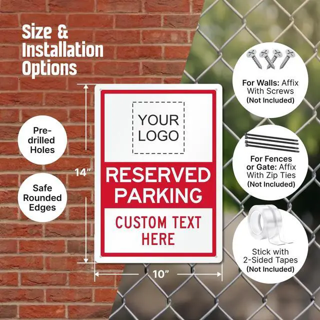 Alt view image 4 of 7 - Custom Reserved Parking Sign - Add Your Logo and Text, 14 x 10 inches, 40 mil Laminated Rustproof Aluminum Metal, Personalized Parking Sign for Businesses, Fade-Resistant, Made in USA