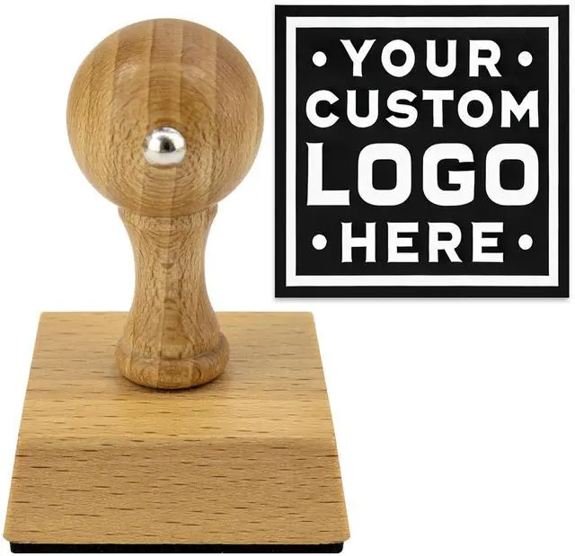 Main image of Personalized Business Custom Square Wood Hand Logo ot Text Stamp - Choose from 15 Ink Colors