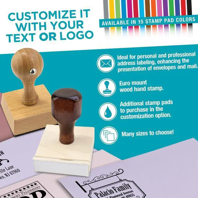 Alt view image 2 of 4 - Personalized Business Custom Square Wood Hand Logo ot Text Stamp - Choose from 15 Ink Colors