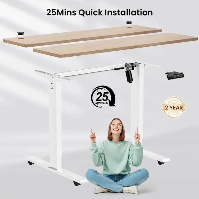 Alt view image 6 of 7 - Electric Standing Desk Adjustable Height, 55 x 24 Inch Stand up Desk with Large Mouse Pad, Rolling Wheels & Foot Pad,27''-46'' Lifting Range Home Office Computer Desk(Oak Gray)