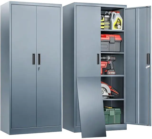Main image of Metal Garage Storage Cabinet with Locking Doors and 4 Adjustable Shelves, Gray Tall Storage Cabinets, Tool File Lockable Cabinet for Garage Office Warehouse Shop(71H)