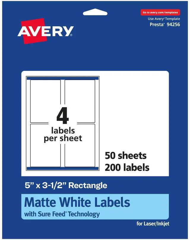 Main image of ® Matte White Rectangle Labels, Sure Feed® Technology, 5" x 3.5", 200 Matte White Printable Labels