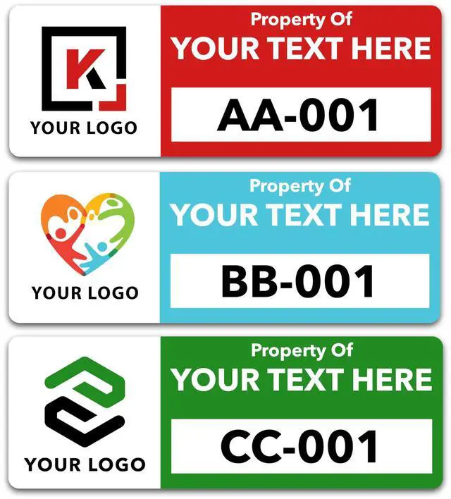 Main image of Custom Asset Tags (Upload Your Logo) - Asset Labels with Sequential Numbers - 2 x 0.7 (50-5000 Labels)