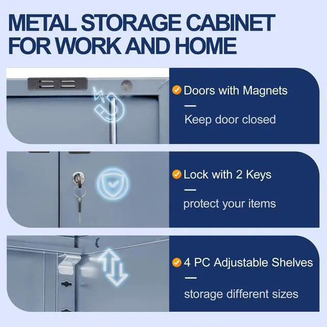 Alt view image 4 of 7 - Metal Garage Storage Cabinet with Locking Doors and 4 Adjustable Shelves, Gray Tall Storage Cabinets, Tool File Lockable Cabinet for Garage Office Warehouse Shop(71H)