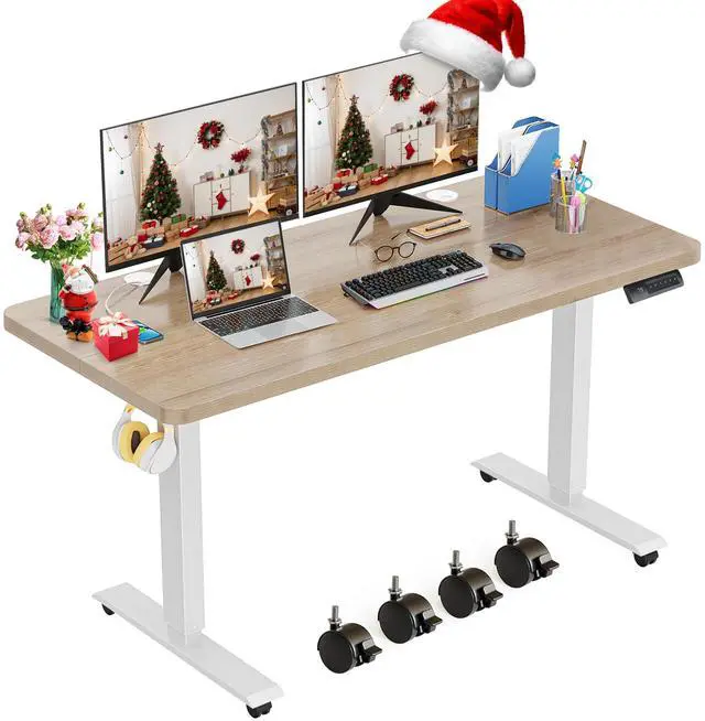 Main image of Electric Standing Desk Adjustable Height, 48 x 24 inch Sit Stand Desk with Wheels, 4 Memory Heights, 27''-46'' Lifting Range Stand up Desk for Home Office(Oak Gray)