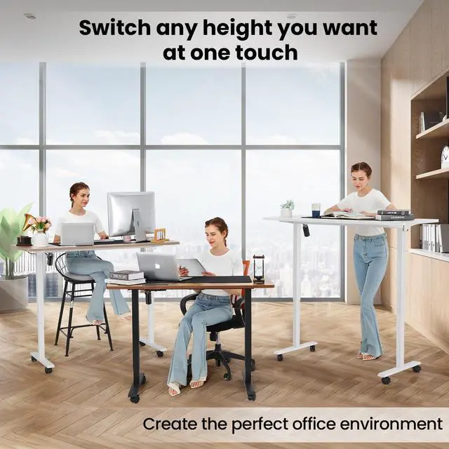 Alt view image 6 of 7 - Electric Standing Desk Adjustable Height, 55 x 24 Inch Sit Stand up Desk with Large Mouse Pad, 2 Metal Hook,4 Wheels,4 Memory Preset Heights Home Office Computer DeskBrown