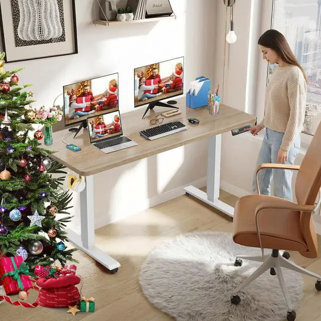 Alt view image 7 of 7 - Electric Standing Desk Adjustable Height, 48 x 24 inch Sit Stand Desk with Wheels, 4 Memory Heights, 27''-46'' Lifting Range Stand up Desk for Home Office(Oak Gray)