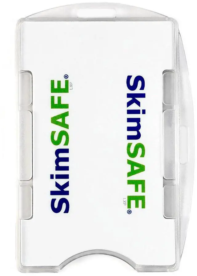 Main image of Bulk 50 Pack - RFID Blocking ID Badge Holder (Holds 2 Cards) - SkimSAFE- Dual Sided Shield Blocks 13.56MHz Radio Signal - (Frosted Clear)