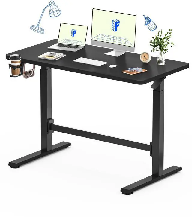Main image of H7 Plus Mobile Standing Desk, Pneumatic Adjustable,One-Piece 48" | Cordless standing desk with stable dual-column design.Stand up desk for small spaces and home office Height 27.6"45",Black
