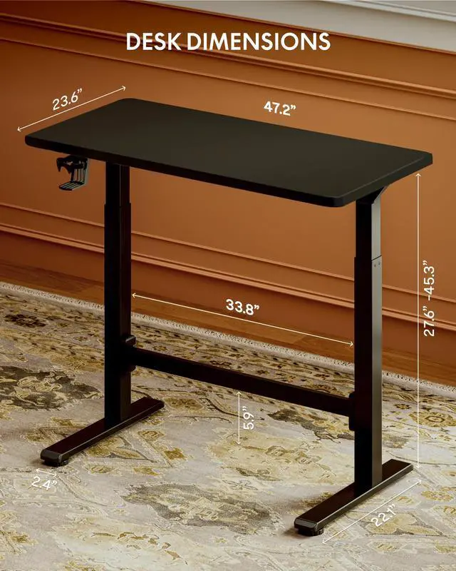 Alt view image 2 of 6 - H7 Plus Mobile Standing Desk, Pneumatic Adjustable,One-Piece 48" | Cordless standing desk with stable dual-column design.Stand up desk for small spaces and home office Height 27.6"45",Black