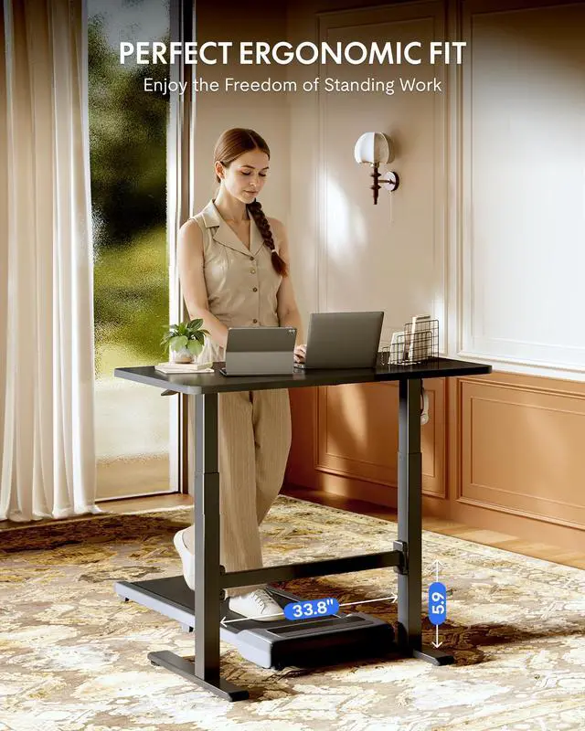 Alt view image 3 of 6 - H7 Plus Mobile Standing Desk, Pneumatic Adjustable,One-Piece 48" | Cordless standing desk with stable dual-column design.Stand up desk for small spaces and home office Height 27.6"45",Black