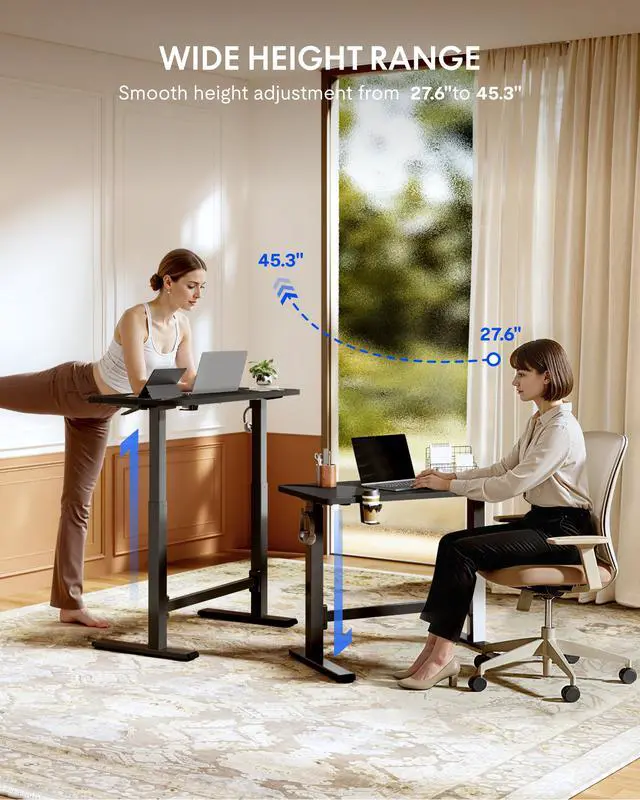 Alt view image 4 of 6 - H7 Plus Mobile Standing Desk, Pneumatic Adjustable,One-Piece 48" | Cordless standing desk with stable dual-column design.Stand up desk for small spaces and home office Height 27.6"45",Black