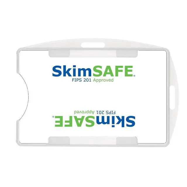 Alt view image 5 of 6 - Bulk 50 Pack - RFID Blocking ID Badge Holder (Holds 2 Cards) - SkimSAFE- Dual Sided Shield Blocks 13.56MHz Radio Signal - (Frosted Clear)