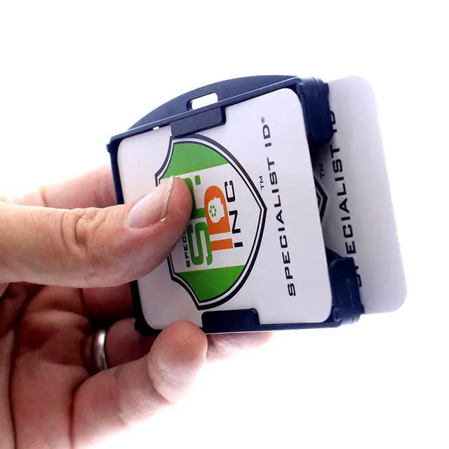 Alt view image 3 of 6 - Bulk 50 Pack - RFID Blocking ID Badge Holder (Holds 2 Cards) - SkimSAFE - Dual Sided Shield Blocks 13.56MHz Radio Signal - (Black)