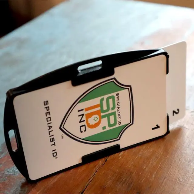 Alt view image 5 of 6 - Bulk 50 Pack - RFID Blocking ID Badge Holder (Holds 2 Cards) - SkimSAFE - Dual Sided Shield Blocks 13.56MHz Radio Signal - (Black)