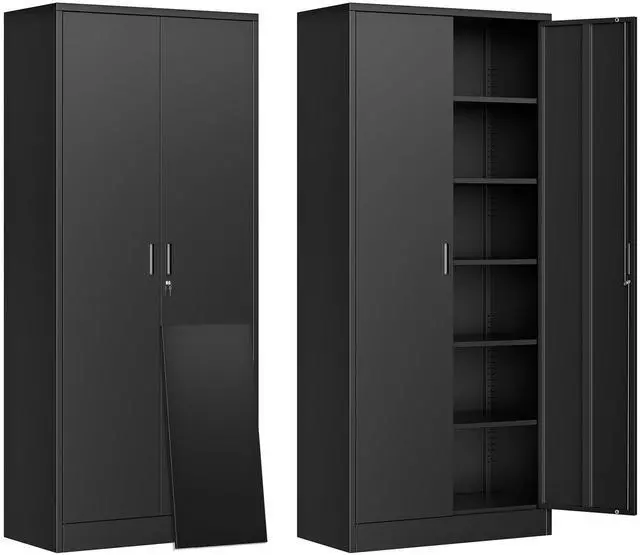 Main image of 71" H Metal Storage Cabinet, Locking Cabinet with 2 Doors and 5 Adjustable Shelves, Black Tall Cabinet for Garage, Home, Office, Pantry, Workshop, School