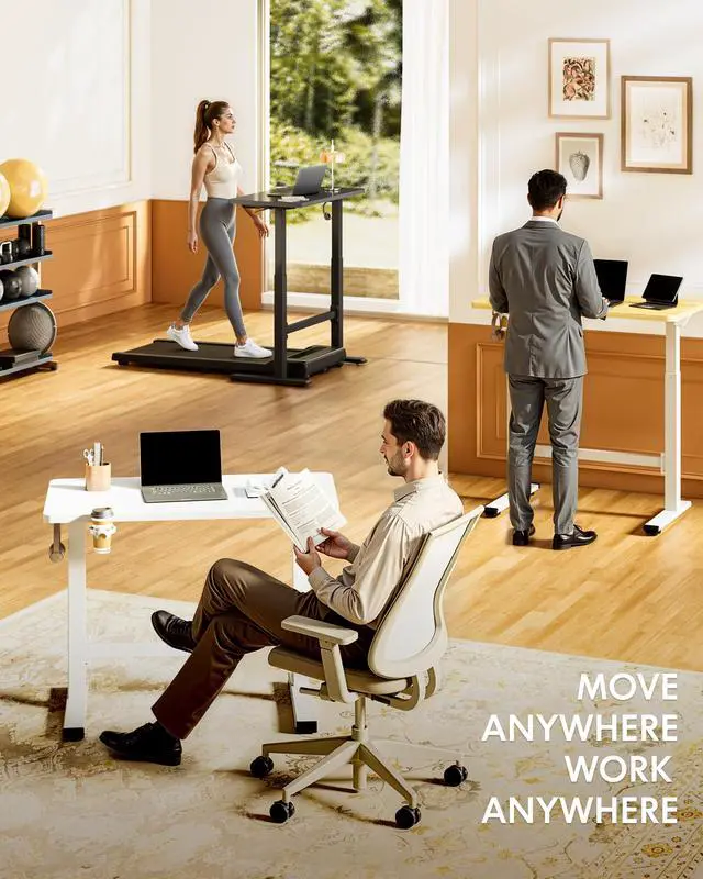 Alt view image 6 of 6 - H7 Plus Mobile Standing Desk, Pneumatic Adjustable,One-Piece 48" | Cordless standing desk with stable dual-column design.Stand up desk for small spaces and home office Height 27.6"45",Black