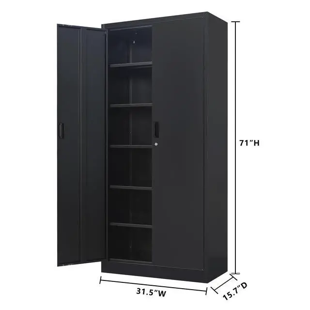 Alt view image 3 of 7 - 71" H Metal Storage Cabinet, Locking Cabinet with 2 Doors and 5 Adjustable Shelves, Black Tall Cabinet for Garage, Home, Office, Pantry, Workshop, School