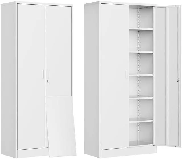 Main image of 71" H Metal Storage Cabinet, Locking Cabinet with 2 Doors and 5 Adjustable Shelves, White Tall Cabinet for Garage, Home, Office, Pantry, Workshop, School