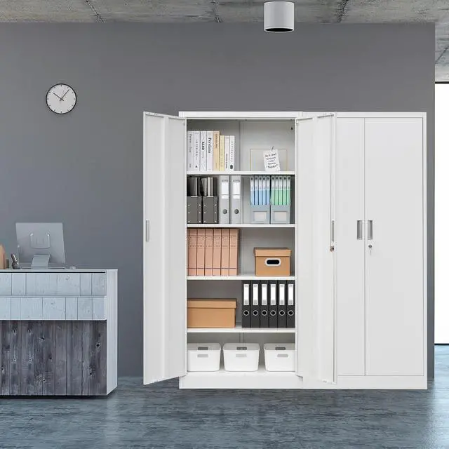 Alt view image 2 of 7 - 71" H Metal Storage Cabinet, Locking Cabinet with 2 Doors and 5 Adjustable Shelves, White Tall Cabinet for Garage, Home, Office, Pantry, Workshop, School