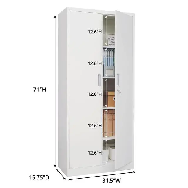 Alt view image 3 of 7 - 71" H Metal Storage Cabinet, Locking Cabinet with 2 Doors and 5 Adjustable Shelves, White Tall Cabinet for Garage, Home, Office, Pantry, Workshop, School