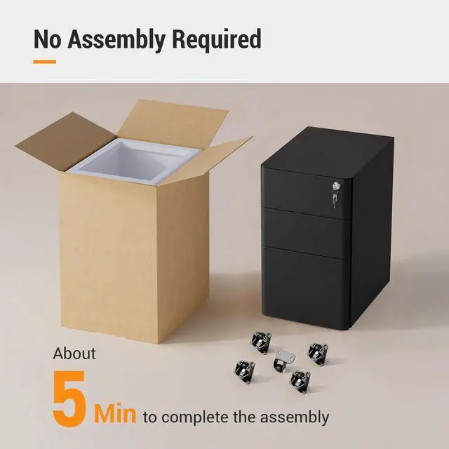 Alt view image 5 of 7 - 3 Drawer Mobile File Cabinet, Fully Assembled Except Casters | Metal Filing Cainet with Lock for Home Office, Fits Letter/Legal/A4 Size, 11.8 x 17.7 x 23.2 Inches, Black