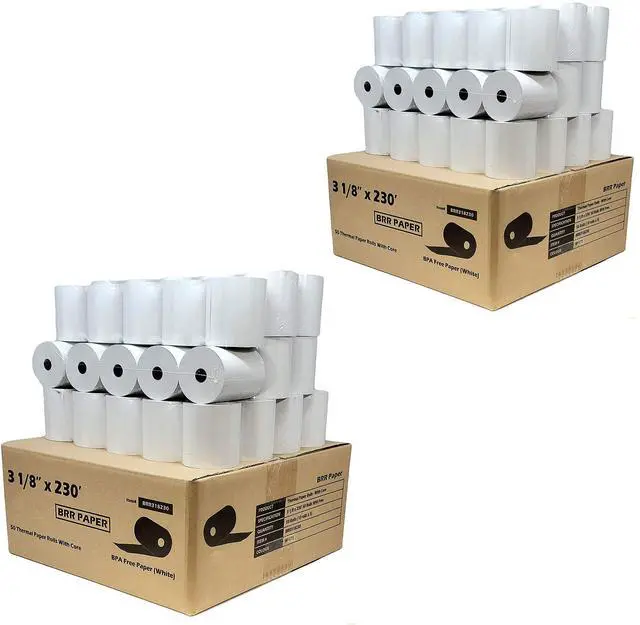 Main image of (55 GSM Solid Tube Core) DropShip 3 1 8 x 230 thermal paper (100 Rolls - 2 Cases) bpa free - citizen thermal printer paper ct-s801
