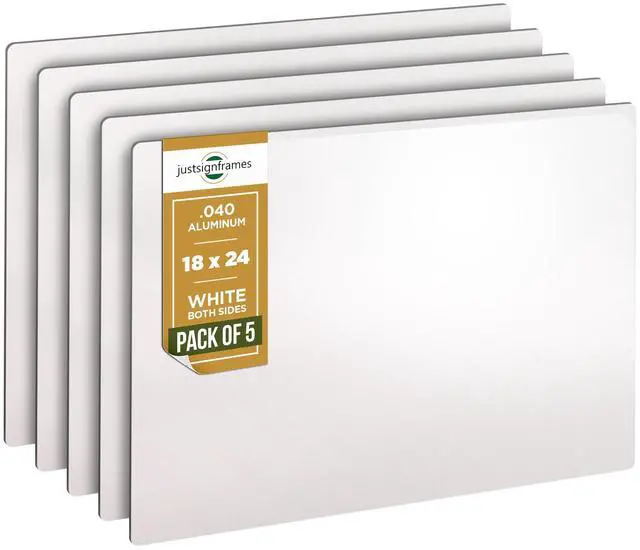 Main image of Aluminum Sheet Blanks for Custom Signs, 18 x 24 x.040 in, White, 5 Packs | Double-Sided, Weatherproof, Yard & Garage Sale Use, Sublimation Metal Plate, Vinyl & Digital Print Ready, Burr-Free Corners