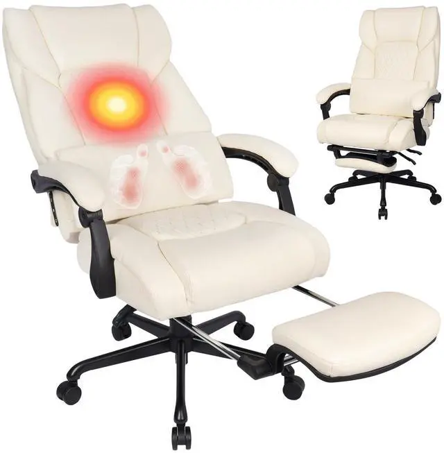Main image of 3D Kneading Massage Office Chair with Heat, 500 lbs Big and Tall Executive Computer Desk Recliner, Leather Electric Heated Office Chairs with Massage & Footrest