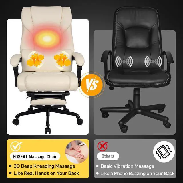 Alt view image 4 of 7 - 3D Kneading Massage Office Chair with Heat, 500 lbs Big and Tall Executive Computer Desk Recliner, Leather Electric Heated Office Chairs with Massage & Footrest