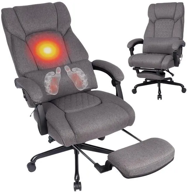 Main image of 3D Kneading Massage Office Chair with Heat, 500 lbs Big and Tall Executive Computer Desk Recliner, Leather Electric Heated Office Chairs with Massage & Footrest, Grey