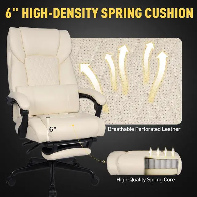 Alt view image 6 of 7 - 3D Kneading Massage Office Chair with Heat, 500 lbs Big and Tall Executive Computer Desk Recliner, Leather Electric Heated Office Chairs with Massage & Footrest