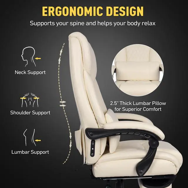 Alt view image 7 of 7 - 3D Kneading Massage Office Chair with Heat, 500 lbs Big and Tall Executive Computer Desk Recliner, Leather Electric Heated Office Chairs with Massage & Footrest