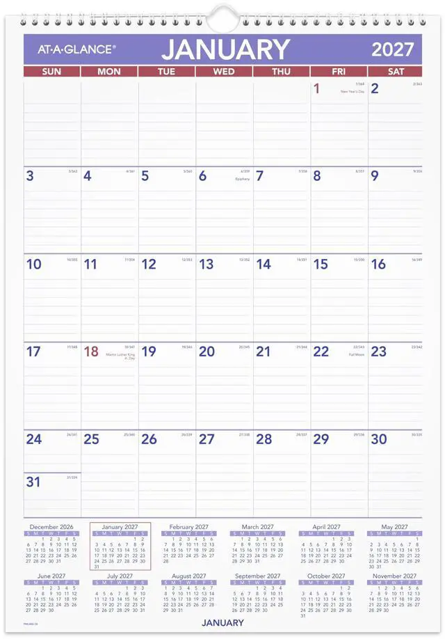 Main image of 2027 Erasable Calendar, Dry Erase Wall Planner, 12" x 17", Monthly, Marker Included (PMLM022827)