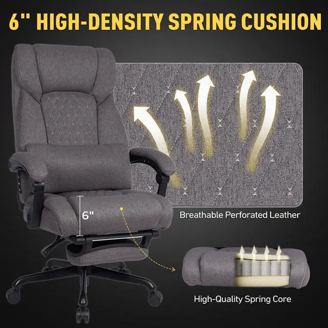 Alt view image 3 of 7 - 3D Kneading Massage Office Chair with Heat, 500 lbs Big and Tall Executive Computer Desk Recliner, Leather Electric Heated Office Chairs with Massage & Footrest, Grey