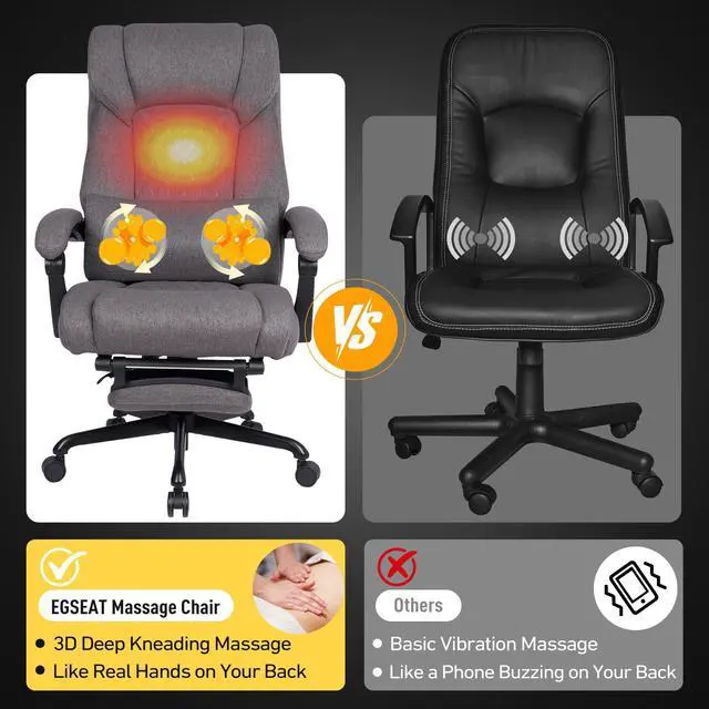 Alt view image 6 of 7 - 3D Kneading Massage Office Chair with Heat, 500 lbs Big and Tall Executive Computer Desk Recliner, Leather Electric Heated Office Chairs with Massage & Footrest, Grey