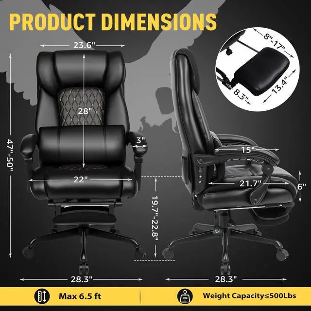 Alt view image 2 of 7 - 3D Kneading Massage Office Chair with Heat, 500 lbs Big and Tall Executive Computer Desk Recliner, Leather Electric Heated Chair with Footrest, Black