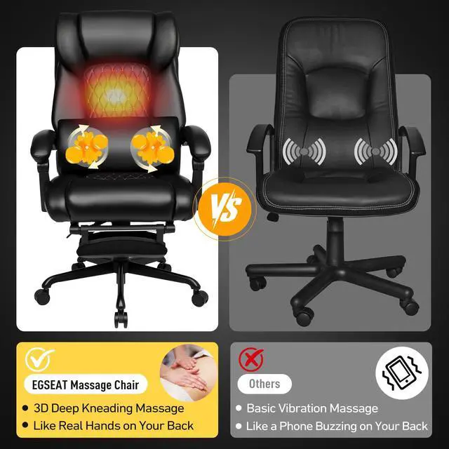 Alt view image 3 of 7 - 3D Kneading Massage Office Chair with Heat, 500 lbs Big and Tall Executive Computer Desk Recliner, Leather Electric Heated Chair with Footrest, Black